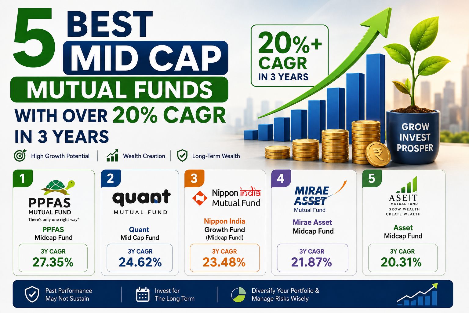 Best Mid Cap Mutual Funds With 20%+ CAGR in the year 2026
